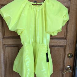 Christopher John Rogers Florescent Yellow Puff Sleeve Blouse Top Or Mini Dress L