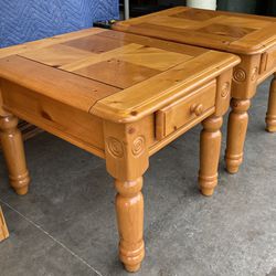 Pair of Solid Knotty Pine End Tables / Bedside Nightstands