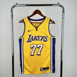 NBA Lakers V Neck Yellow #77 Doncic Jersey
