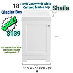 Shaila 18.5 in. W x 16.25 in. D x 35.06 in. H Single Sink Bath Vanity in White with White Cultured Marble Top
by

Glacier Bay