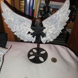 Moss Agate Wings With Stand