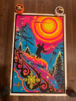 Vintage Sunrise Skier Blacklight Poster 23x35 Psychedelic Art