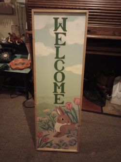 Easter Spring Wooden Welcome Sign, Porch Leaner