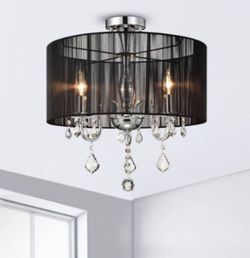 Crystal Chandelier with Black Drum Shade