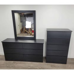 Black ⚫️ Dresser Whit Mirror And Chest  // Comoda Y Gavetero 