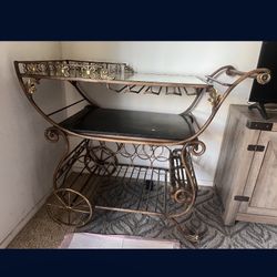 Antique Brass marble Onyx Bronze Bar cart