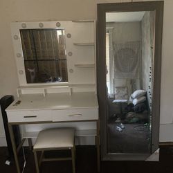 Bedroom vanity, Bookshelves & mirror Sold As Set