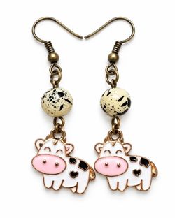Speckled Bead Cow Dangle Earrings | cow earrings
