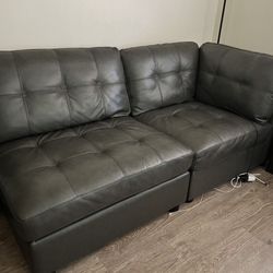 Leather Chaise Armless Sofa 2pc