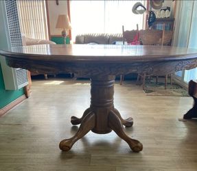 Vintage Solid Oak Pedestal Dining Set (with 4 Chairs)