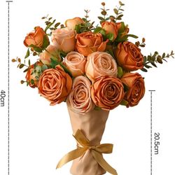 Artificial Flowers in Vase,Fake Rose Flowers with Vase,Faux Flower Arrangement with Vase for Home Office Decoration, Dining Table Centerpiece 