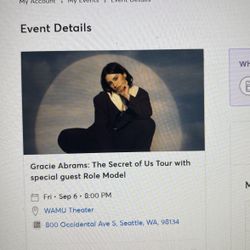 Gracie Abrams:  Secret Of us Concert Ticket 