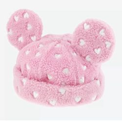 Japan Tokyo Disney Resort Ears Mickey limited Fluffy Winter Pink Heart Cap Hat