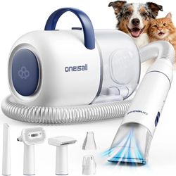 oneisall Dog Grooming Vacuum, 15000Pa Pet Vacuum Kit Shedding 99% Pet Hair, Dog Grooming Clippers with Trimmer Nail Grinder, ≤ 59dB Quiet Brush with 6