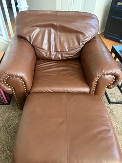 Brown Leather  Chair with matching Ottoman