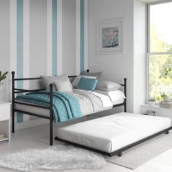 Metal Daybed with Trundle, Twin Size Frame, Black 