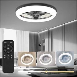 CannonX 14 in. Indoor White Ceiling Fan 3100 Lumen Bright LED Lighting 9.84 in Blade Span Flush Mount Fandelier, Remote