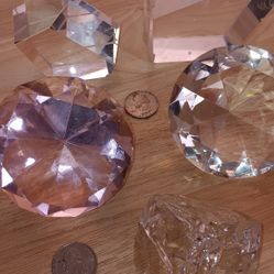 Large Crystal Pink Glass Diamond Cut Figure