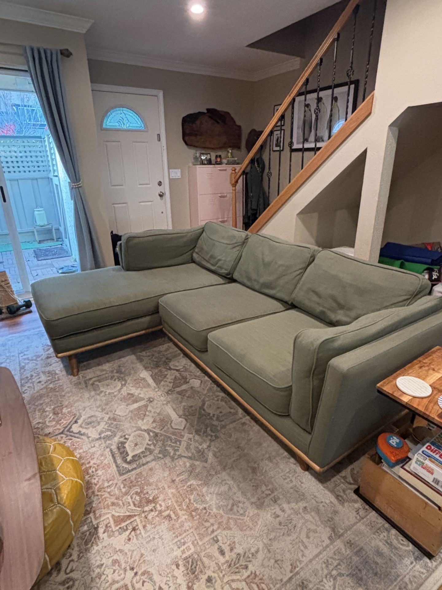 L Shaped Olive Green Couch - Article
