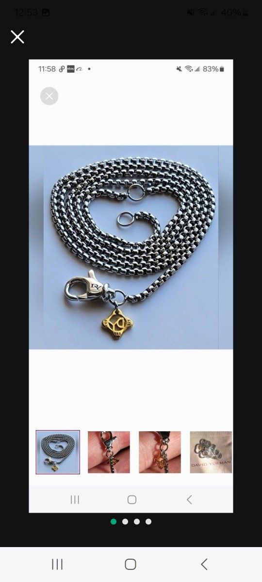 David Yurman Box Chain .925 Silver & 14k Gold 2mm ADJUSTABLE 18" - 20"