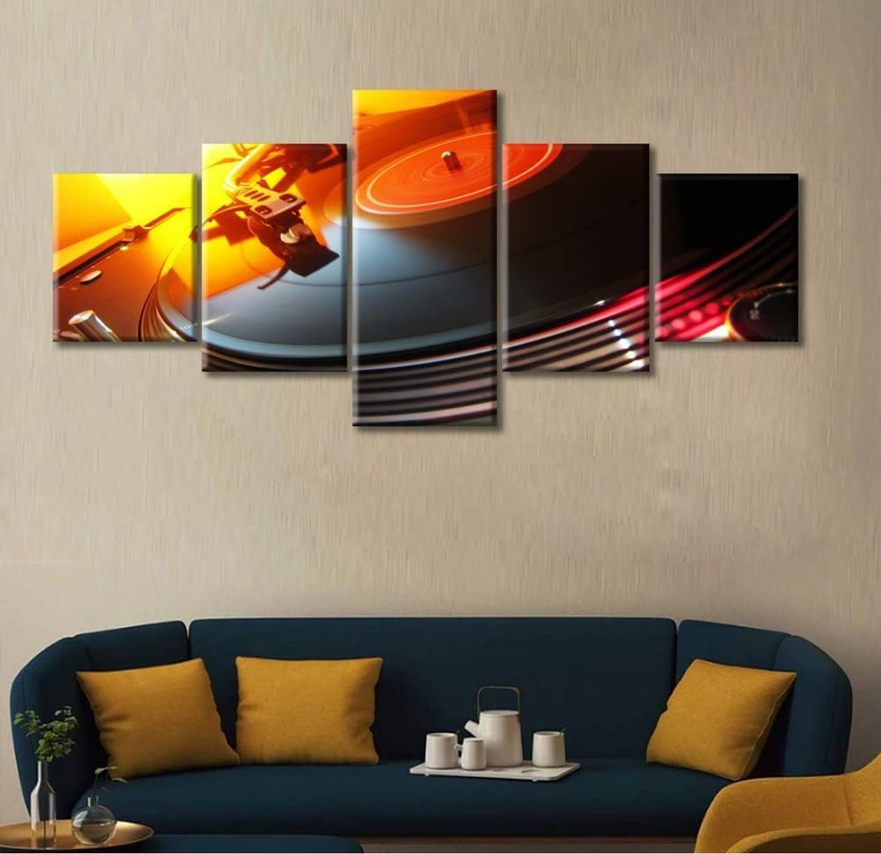 50"x24" Vinyl Record Paintings Canvas Wall Art Vintage Record Player Art Prints Canvas Frame Artwork