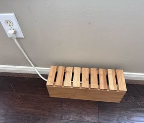Wooden Cable Management Box with Phone Holder 39x12.5x14cm Wire Organizer Cord Concealer for Office and Home Desk Wire Storage