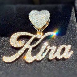 10k solid yellow gold 3CTW Natural  Diamond  “ Kira ” name Heart Pendant charm