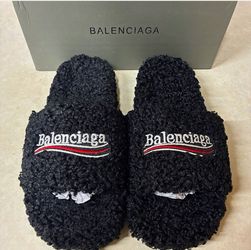 Balenciaga Fur Slides in Black (Size 9.5)