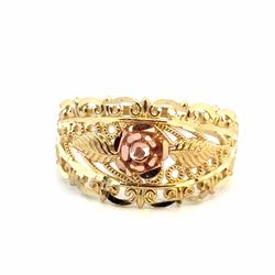 Woman’s Ladies 10k Two Toned Rose Yellow Gold Filigree Rose Band Ring Size 7.5 GP3130722