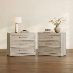 Set 2 for Bedroom Bedside Table 30” Extra Large Nightstands with Storage Side Table with 3 Drawer Modern End Tables for Sofa Couch