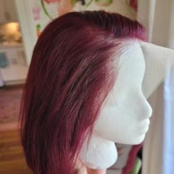 Human Straight Hair Burgundy Glueless Bob  12 inch Wig