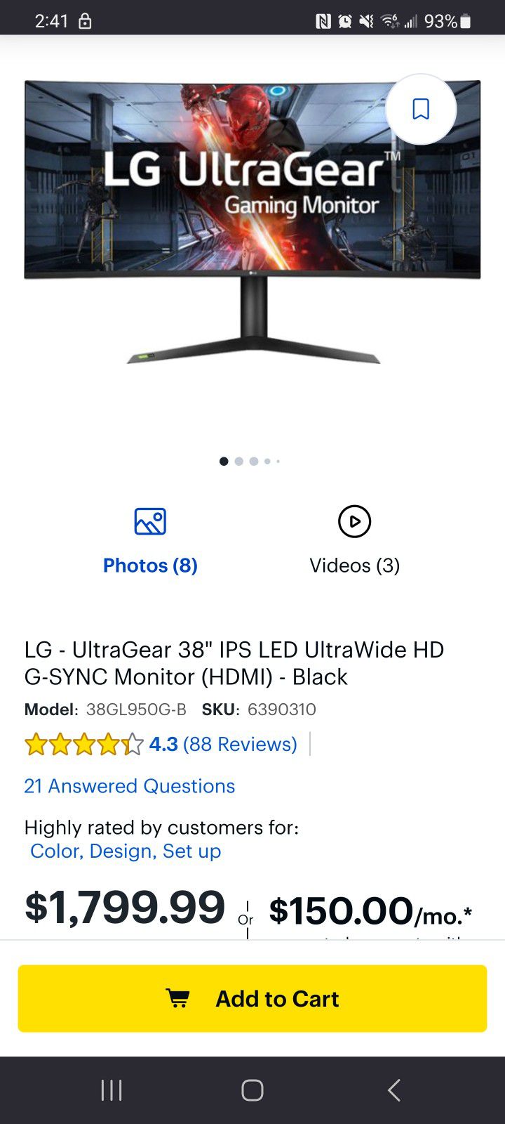 LG Ultragear 38 Inch Gaming Monitor