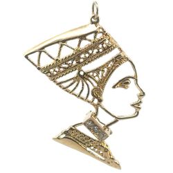 14k Yellow Gold Queen Nefertiti Egyptian Pendant GP3106402