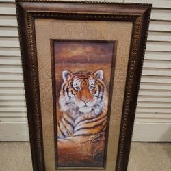 Tiger Print In Wooden Frame 