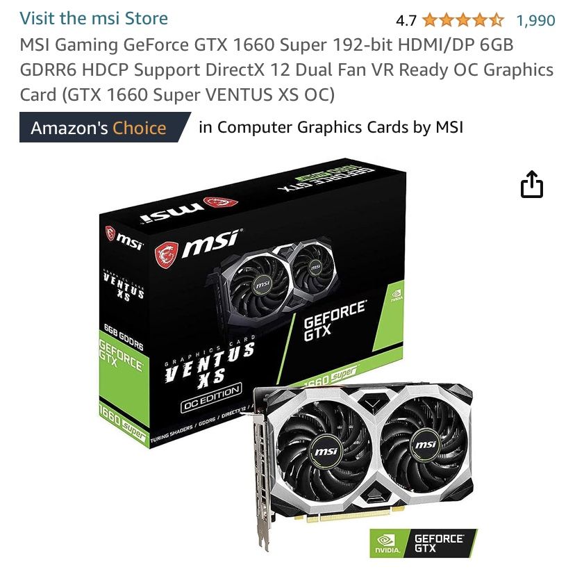 Graphics Card Msi Ventus 1660 Ti Xs Oc Ventus Xs Gtx 1660 Ti Oc