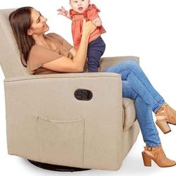 Evolur Raleigh Upholstered Plush Seating Glider Swivel, Rocker Chair for Nursery in Shell, Modern Recliner, Tool-Free Assembly, Easy to Clean, Environ