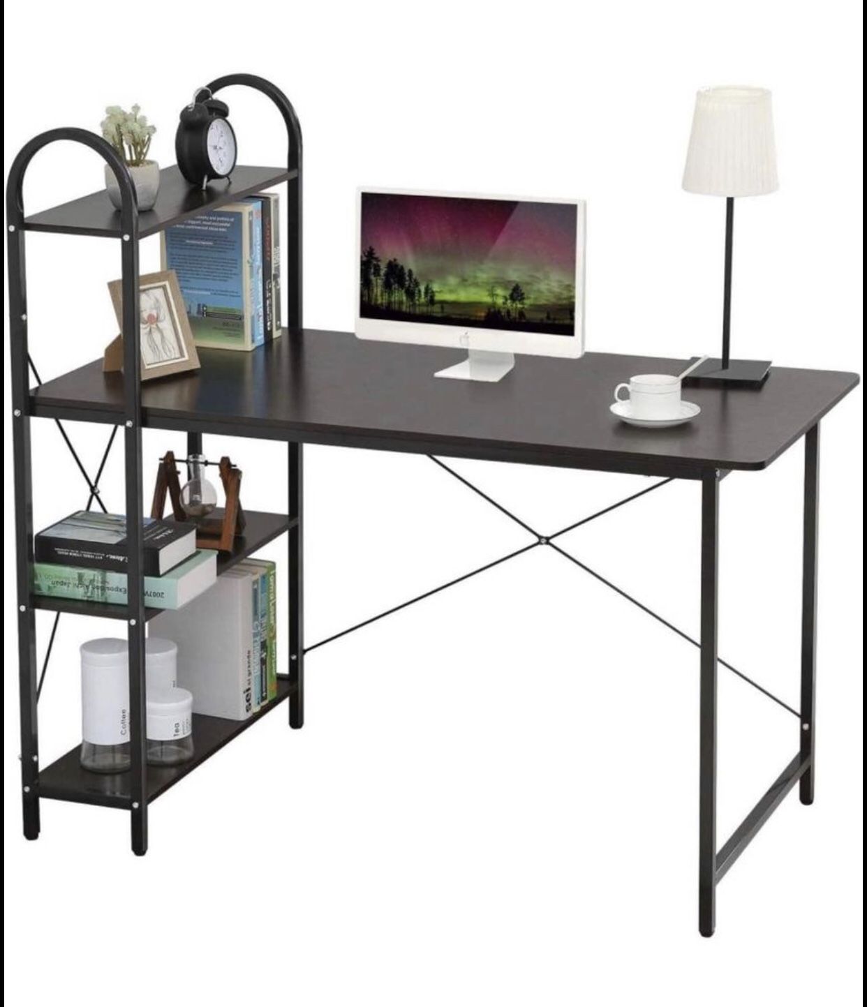 NEW! Computer Desk with Storage Shelves 47”, Reversible Table w/Adjustable Shelves