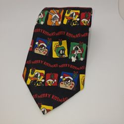 Vintage 1999 Looney Tunes Mens Tie Tweety Sylvester Daffy Bugs Taz Christmas