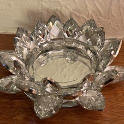 10” mirrored faceted glass lotus holder by Valerie.