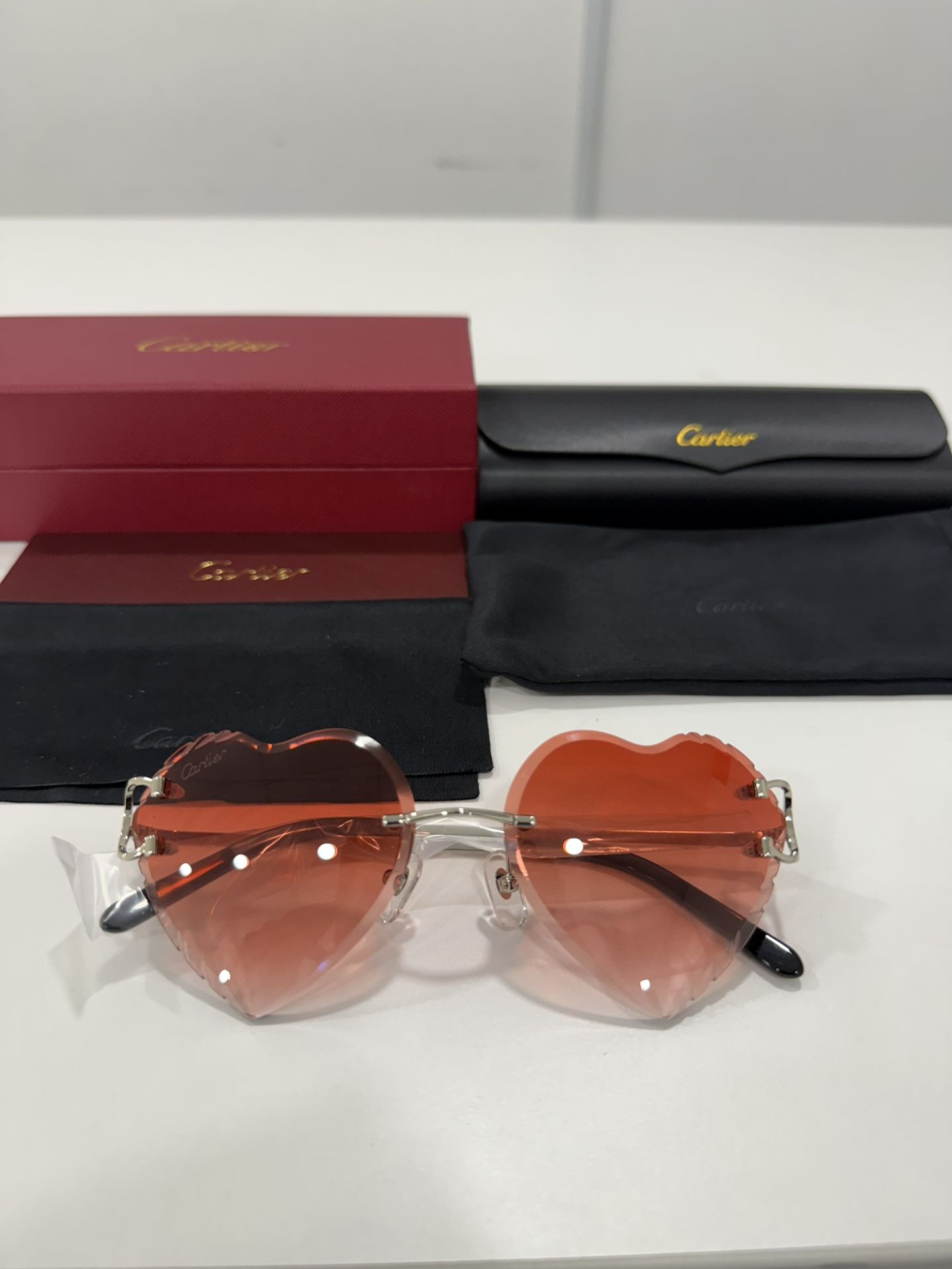 Cartier Glasses Red Heart (Diamond cut) Silver Frame