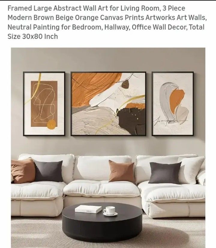 Framed Large Wall Art For Living Room 3 Piece Modern Brown Beige Orange Canvas Prints Artwork's Art Wall Neutral Painting for Bedroom, Hallway, Office