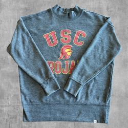 USC Trojans '47 Brand Sweatshirt Womens Medium Grey Mock Neck Raw Hem Pullover