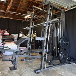 Vesta Fitness Smith Machine 2001 w/Bench Attachment | 230lb Bumpers Weights | 7ft Olympic Bar | Fitness | Gym Equipment | FREE DELIVERY🚚 