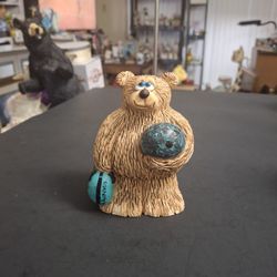 Handmade Unique Whimsical Bear Carrying A Bowling Ball In Case Saying Have A Striking 11th Birthday Scott Signed By Artist  4"