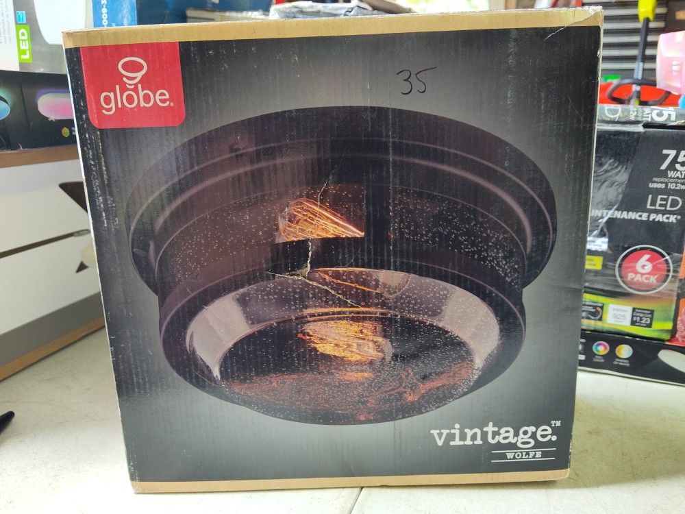 Globe Electric Wolfe Flush Mount Ceiling Loght Fixture With Seeded Glass In Dark Bronze, Few Available, Suitable For Outdoor Use