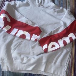 Mens Supreme Hooded Gray Red Sleeve Size Small