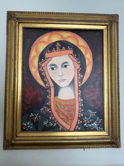 P. Ortiz Signed Religious Icon Painting 1998