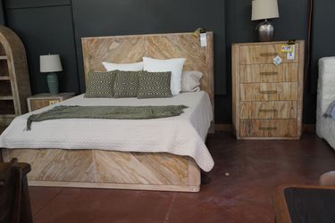 Platform Bed — (Whitewashed Wood)