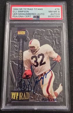 1994 TITANS (UER MISNUMBERED)-AUTO #T6 O.J. SIMPSON 1924/2500 PSA 8 AUTO 8