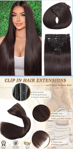 Extensiones de cabello humano real con clip, de 18 pulgadas, sin costuras, invisibles, extensiones de cabello castaño oscuro, extensiones de cabello l